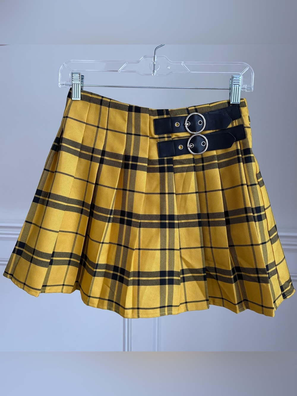 NWT Forever 21 Y2K Yellow Plaid Pleated Mini Skirt size Small